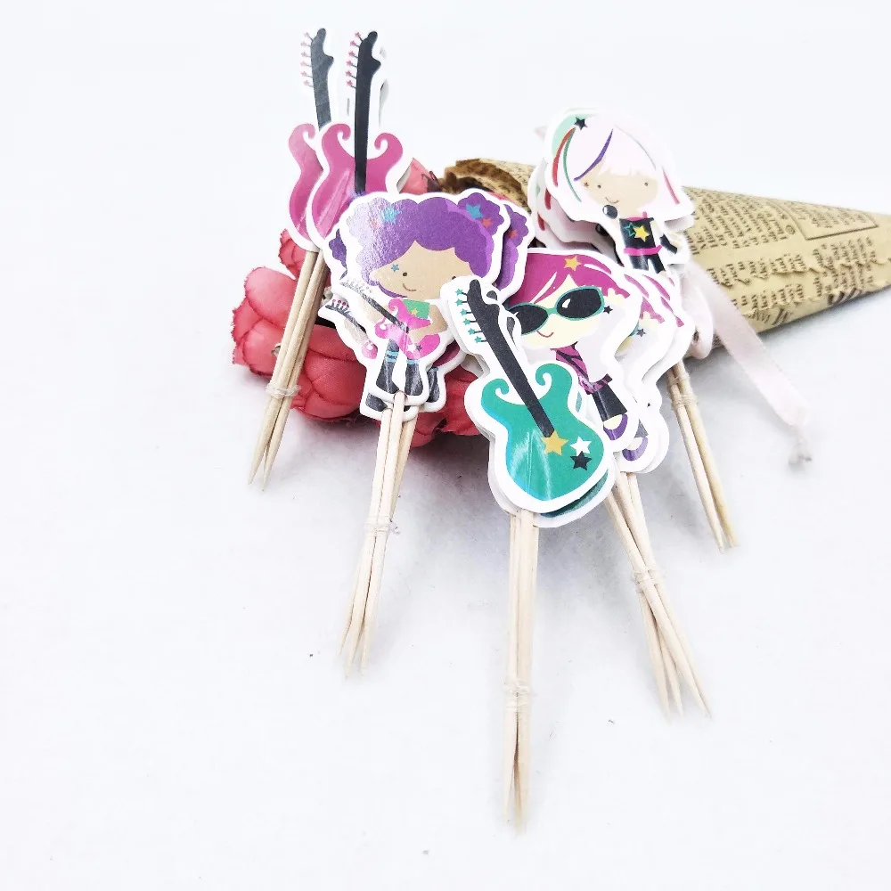 

24pcs Guitar Cake Decoration Cake Dessert Inserted Card Prod Cake Decoration Card Cupcake Picks Kid Birthday Party Suppl