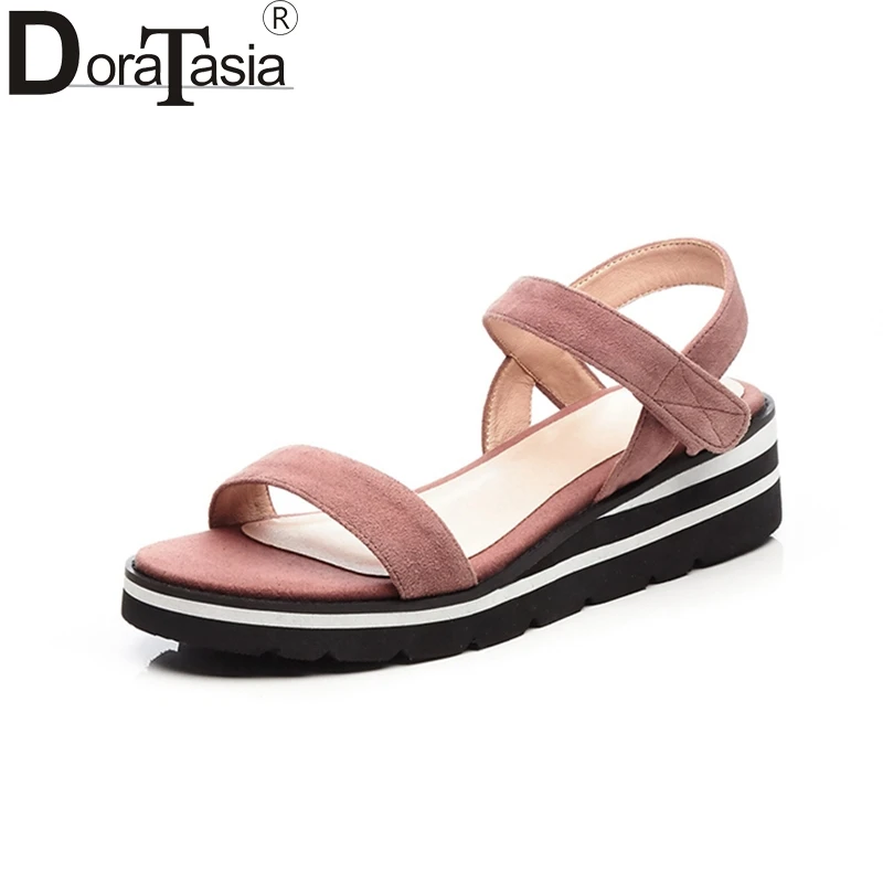 

DoraTasia Kid Suede Genuine Leather Hook Loop High Heels Summer Ladies Shoes Sandals Fashion Daily Women Shoes