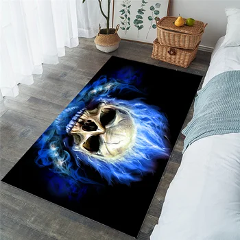 BeddingOutlet 3D Printed Area Rugs Flame Skull Gothic Rectangular Carpets Blue Fire Modern Anti-slip Decorative Floor Mat 3 Size 1