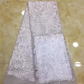 

2018 high quality French Nigerian sequins net lace,African tulle mesh sequence lace fabric for party dress 5yards/lot f5