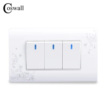 

COSWALL Simple Style 3 Gang 2 Way On / Off Wall Switch Interruptor White Color Light Switch 114*70mm AC 110~250V C30-118-103