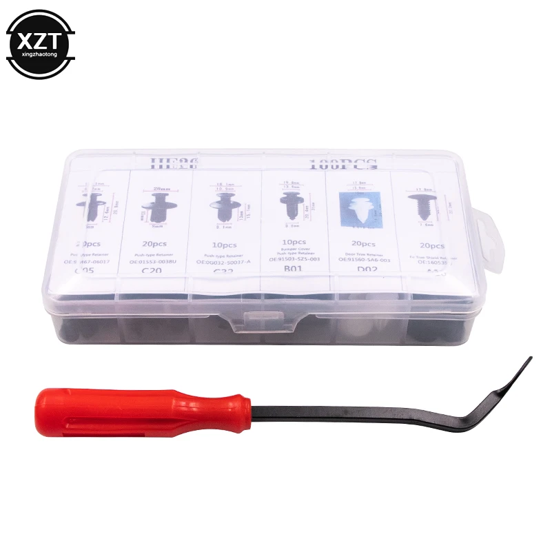 

100PCS 6 Models For Car Auto Plastic Door Fender Repair Rivets Screw Clips Fastener For Ford Toyota Honda all Car with tool Clip