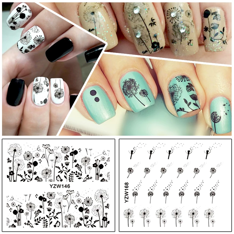 

ZKO 2 Patterns/Sheet Flying Dandelion Nail Art Water Decals Transfer Sticker YZW146&168