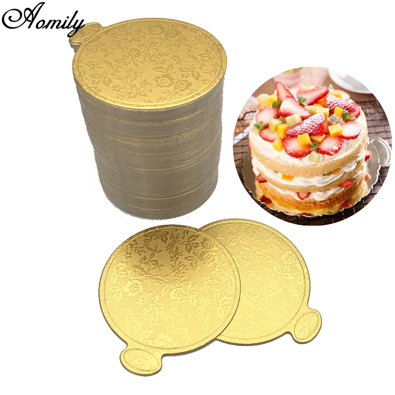 

Aomily Gold Printing Round Mousse Cake Boards Paper 100pcs/Set Cupcake Dessert Displays Tray Wedding Cake Pastry Decorative Kit