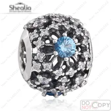 Elegante luz azul a cielo abierto del copo de nieve de los granos del encanto cupieron Shealia pulseras Diy auténtica plata de ley 925 Zirconia encanto del copo de nieve