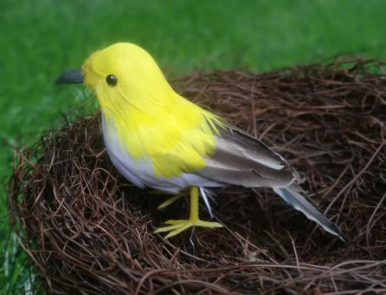 Cute Yellow Bird Hard Model Plastic Feather Small Black Mouth Bird