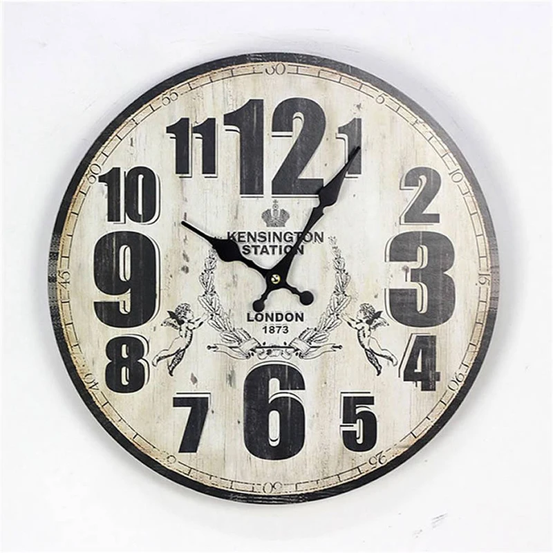 Wall Clock Numbers Retro Vintage Wood Home Decor Chic British Stylein