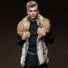 Новое мужское меховое пальто, зимний мужской жилет с искусственным мехом кролика Рекс, меховой воротник, утепленный HN146