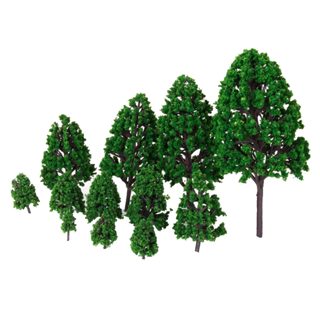 12Pieces Green Plastic Model Trees Train Railroad Park Garden Scenery Landscape Scenery DIY 1/50 Scale Trees Toys 2