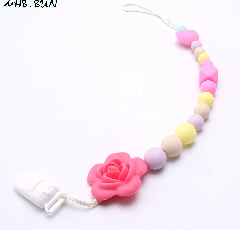 

MHS.SUN Baby Safty Teething Pacifier Clips Colorful Silicone Beads Flower Pacifier Soother Dummy Clips For Baby Chewable Jewelry