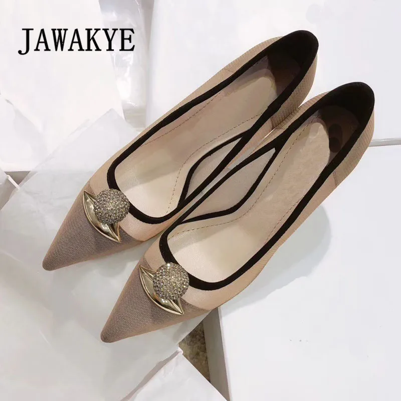 

New Sexy Apricot Mesh High Heels Women Pumps Pointed Toe Metallic lip Crystal Decoration Stiletto Runway Ladies Party Shoes 2019