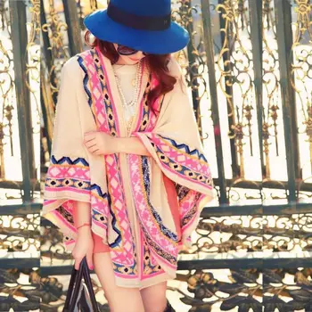 

Hot Sale Women Vintage Open Front Poncho Shrug Eye Indian Cardigan Gypsy Hippie Boho Chic Sweater Free Shipping