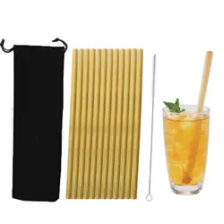 Behogar 12 шт. Bamboo трубочки 1 шт. щетка для очистки 1 шт. для хранения сумка для дома холодные напитки магазин кофе магазин