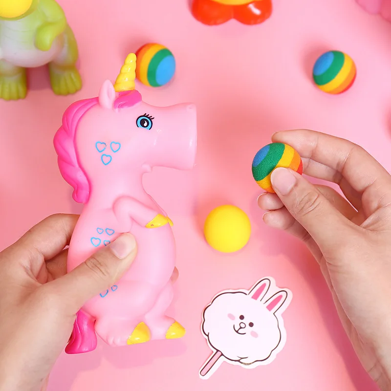 Squeeze Unicorns Popper Ball toys Assorted Blaster Decompression Animal Launching Ball Shooter Kids Children's Gifts Squeeze Spr
