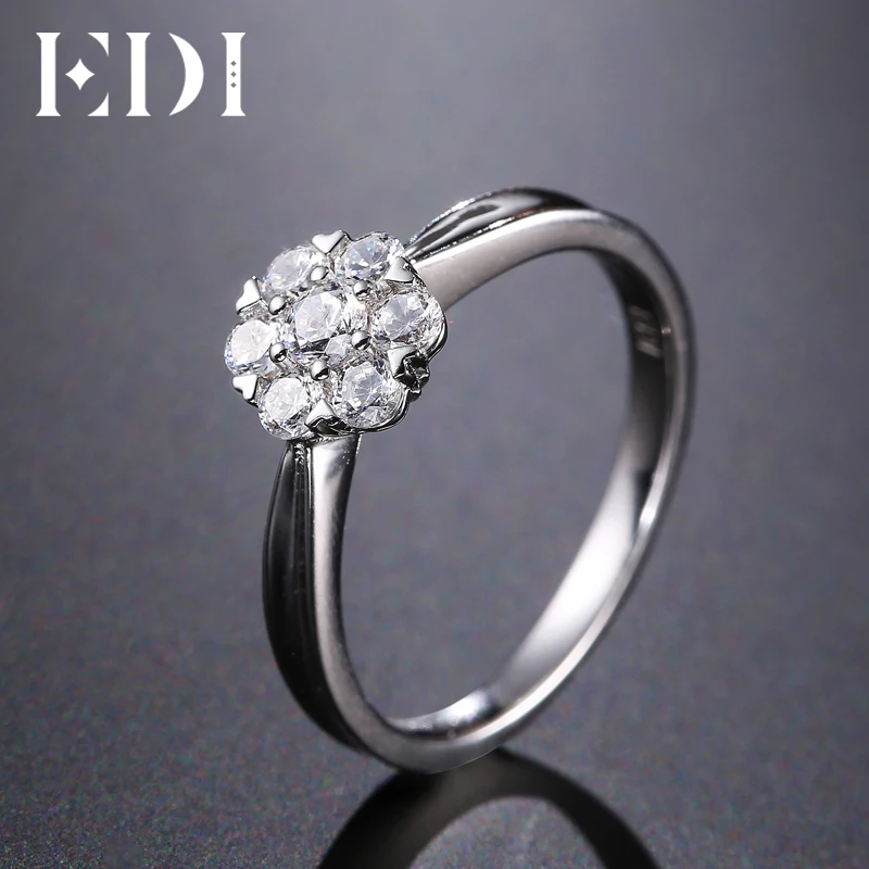 EDI Снежинка Halo 0,49 cttw натуральный бриллиант Настоящее 14K 585 Белое золото обручальное кольцо для Женское Обручальное украшение