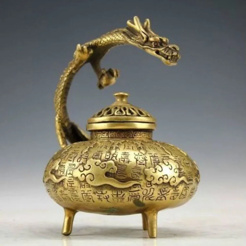 Copper Brass CHINESE crafts decoration Chinese Vintage Handwork Bronze Carved Dragon Incense Burners | Дом и сад