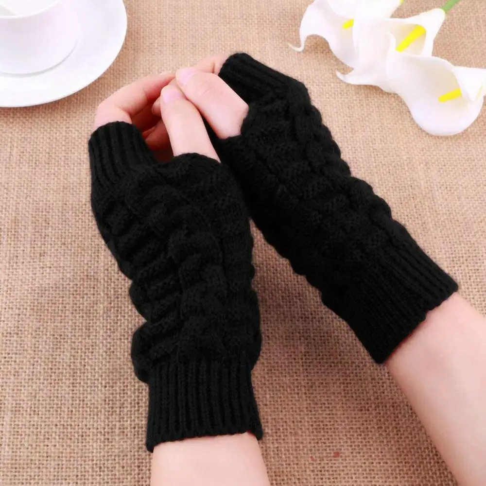 Осенне-зимние теплые вязаные перчатки без пальцев для женщин и девочек, длинные эластичные рукавицы, теплые женские перчатки - Цвет: 1