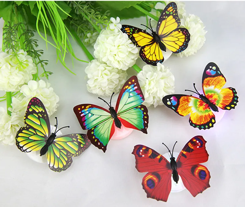 

2 PCS Night Light Lamp With Suction Pad Colorful Changing Butterfly LED Night Light Lamp Home Room Party Desk Wall Decor