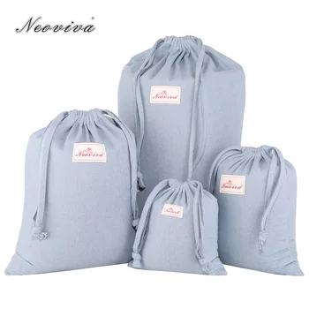 

Neoviva Durable Cotton Denim Storage Bags for Laundry, Set of 4 in Different Sizes, Solid Skyway Blue Laundry Storage Bag Travel