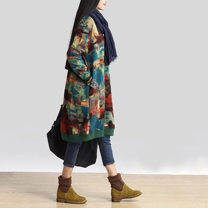 

Women Bohemia O Neck Long Sleeve Floral Print Dress Ethnic Autumn Boho Midi Dresses Retro Hippie Dress Vestidos