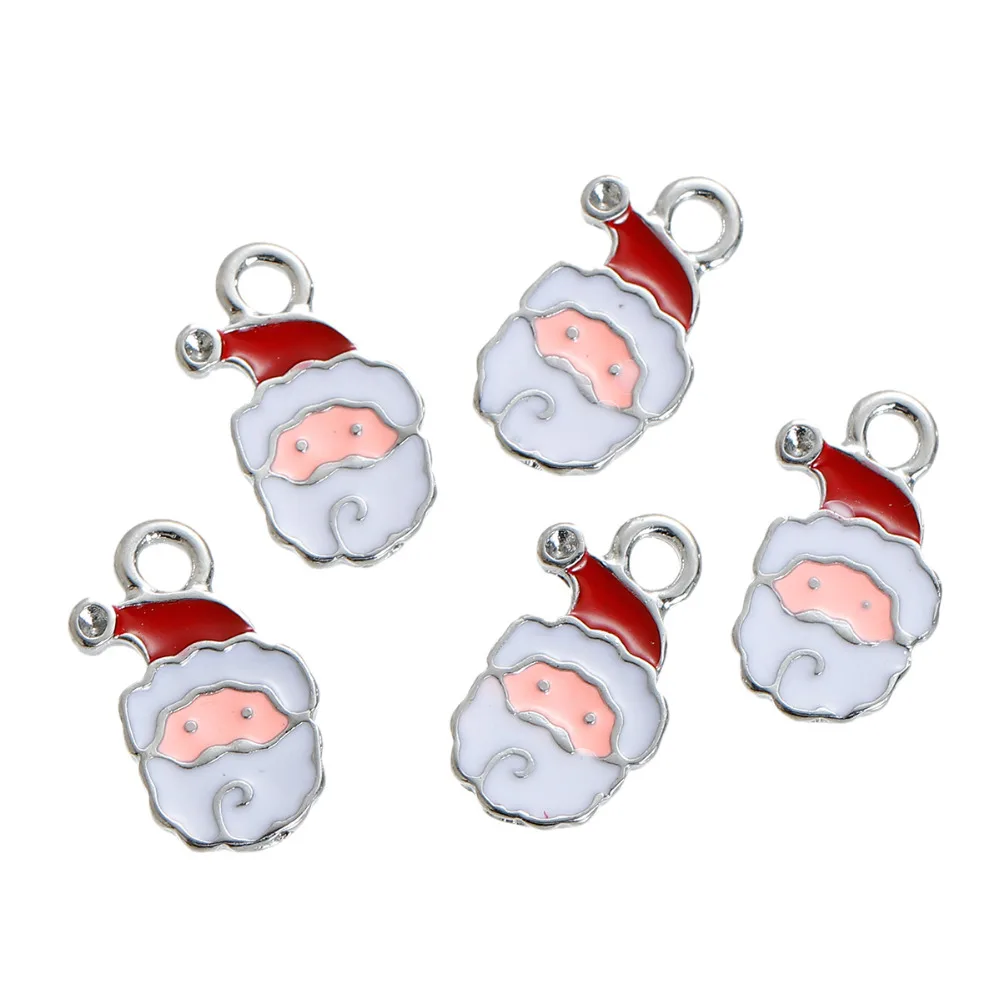 

DoreenBeads Charms Pendants Christmas Santa Claus silver tone color White & Red (Can Hold ss4 Rhinestone)Enamel 17 x11mm, 10 PCs
