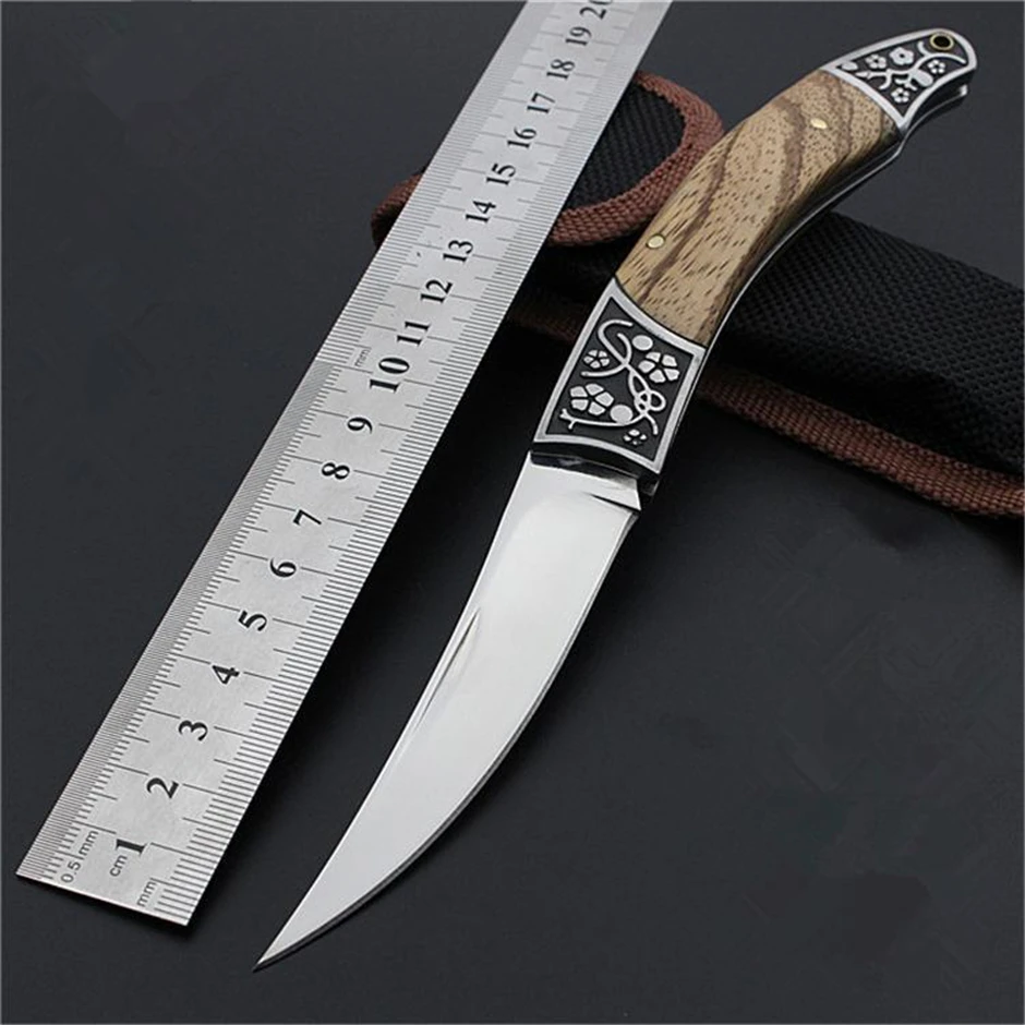 

High-carbon steel Hand made Folding Pocket Hunting Knife 21cm 56HRC Wood Handle Survival Camping Tactical Rescue Knives Tools