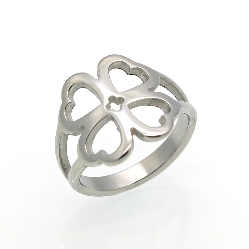 

Hot Sale Fashion Women Female Silver Gold Stainless Steel Four Hearts Flower Hollow Finger Rings Jewelry