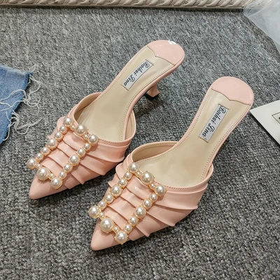 

2019 new summer pointed high-heeled sandals and slippers lazy wild fashion fine with baotou half slippers women