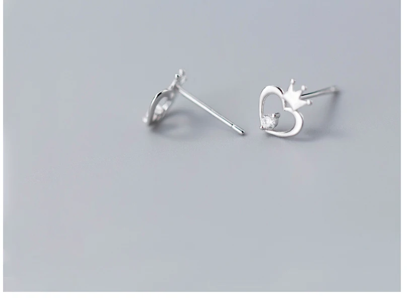 New 100% 925 Sterling Silver Hypoallergenic Crown Heart Earrings Zircon Stud Earring for Women Girl Simple Jewelry Brincos 2018 (5)