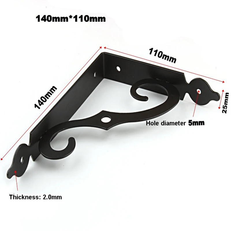 2 шт. кронштейн Металлической Полки L форма утолщенная угловая скобка полка правая угловая скобка для товара мебельная фурнитура - Цвет: Black 140mm