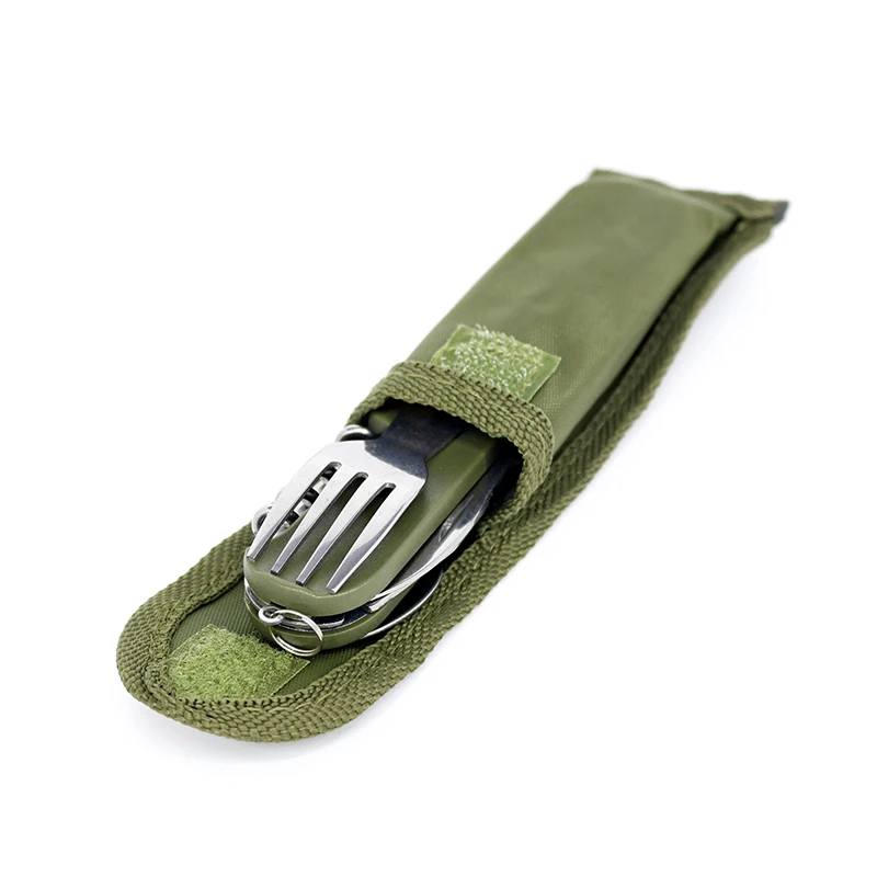 Армейский зеленый складной портативный нож из нержавеющей стали для кемпинга пикника, столовые приборы, вилка, ложка, открывалка для бутылок, столовые приборы, посуда, набор для путешествий