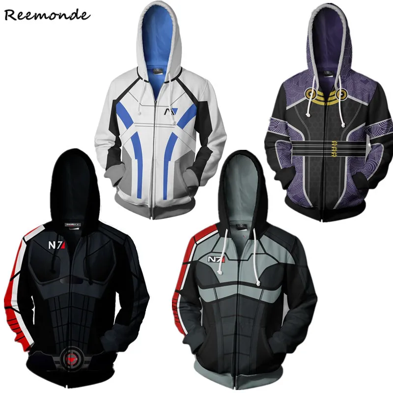 

Game Mass Effect 3 N7 Hoodies Sweatshirts Cosplay Costume Tali'Zorah T shirt Jacket Coat Zipper Hooded Sweater Men Boy Clothes