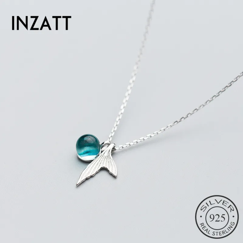 

INZATT Romantic Blue Fish tears Crystal Pendant Necklace 925 Sterling Silver For women Wedding Lover Girlfriend Jewelry Gift
