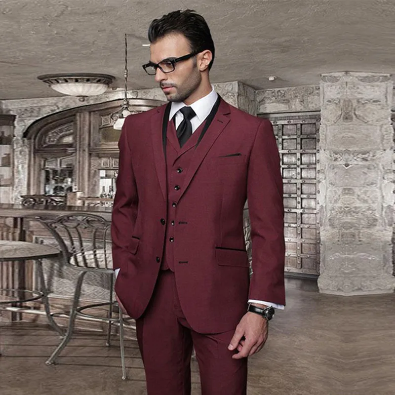 Muriel Lester Custom Made Burgundy Men Suit Wedding Suits