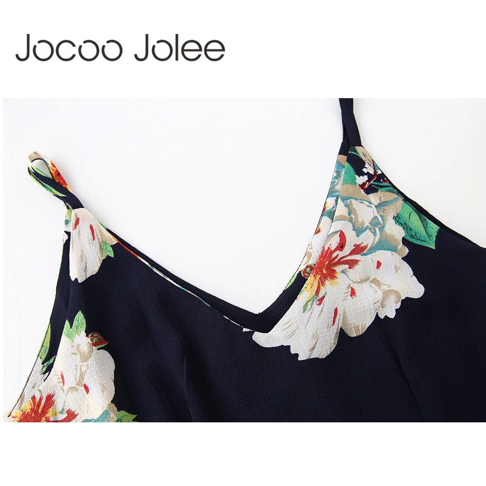 Jocoo Jolee Women V Neck Flower Print Jumpsuits Strap Backless Long Playsuit 2018 Lace up Summer Beach Wide Leg Jumpsuits Jumpsuits and Playsuits