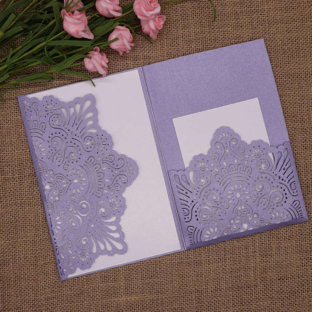  40pcs/pack Glitter Wedding Invitation Card Cover Shinny Pearl Paper Carved Invitations Birthday Bap - 33025337773