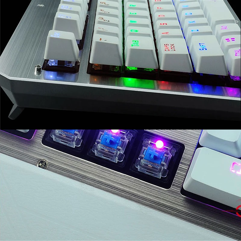 Игровая Механическая Проводная клавиатура с USB синим переключателем металлическая панель светодиодный подсветка Teclado Gamer клавиатура с Русские наклейки