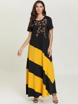 

2019 Fashion Women Summer Dress O Neck Long Sleeve Plus Size 4XL Long Maxi Dress Embroidery Flower vestidos de verano