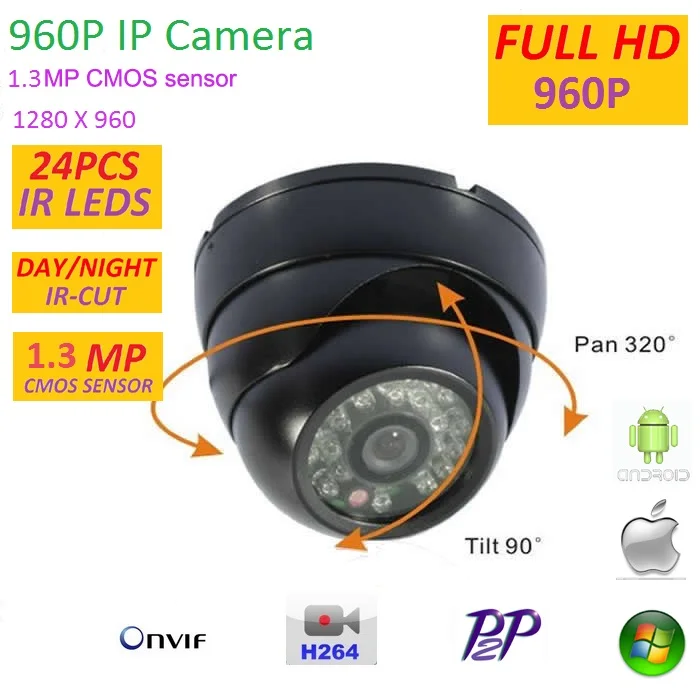 

New type1280*960P H.264 1.3 Megapixel HD ONVIF IP Camera P2P Indoor with IR-CUT best Night Vision Network MINI DOME Camera