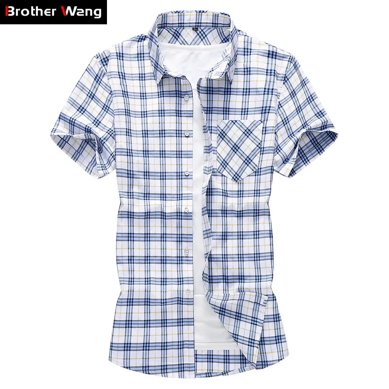 

Plus Size Shirt 5XL 6XL 7XL 2019 Summer New Men's Casual Plaid Shirt Cotton Short Shirt Male Brand Clothes
