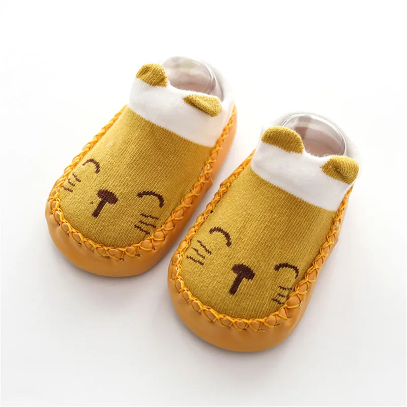 Детские домашние носки нескользящие с резиновой подошвой для новорожденных Осень-зима детские носки-тапочки обувь мягкие носки с мультяшной подошвой