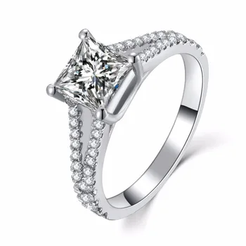 

Guarantee Square Shape Elegant 1CT Solid White Gold Quality Synthetic Carbon Princess Ring Women Engagement Romantic Jewelry