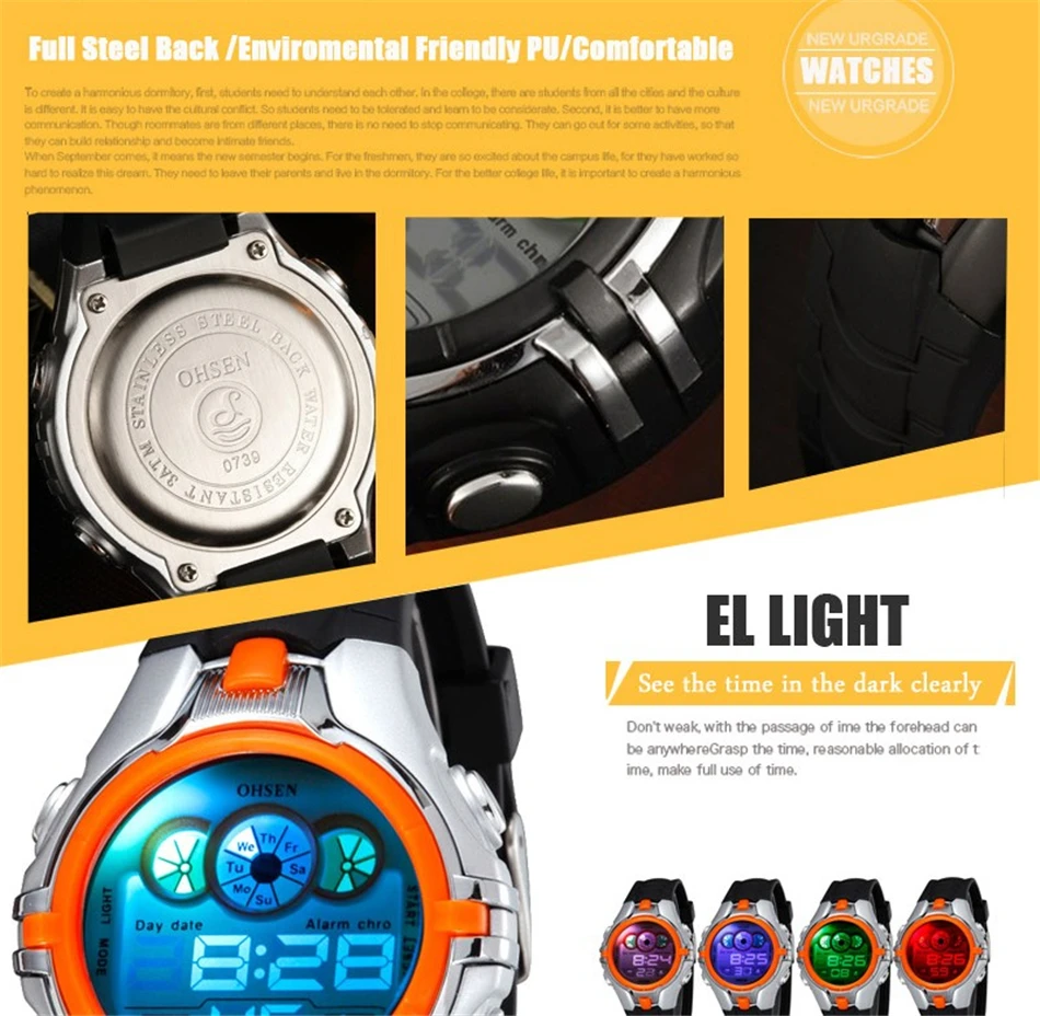 OHSEN Boys Kids Children Quartz Sport Watch Alarm Date Chronograph Watches LED Back Light Waterproof Wristwatch Student Clock (21)