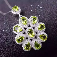 Натуральное ожерелье из перидота кулон 925 sterlng серебряные Роскошные ювелирные изделия 0.95ct* 10 шт драгоценный камень цветочный стиль X9225001
