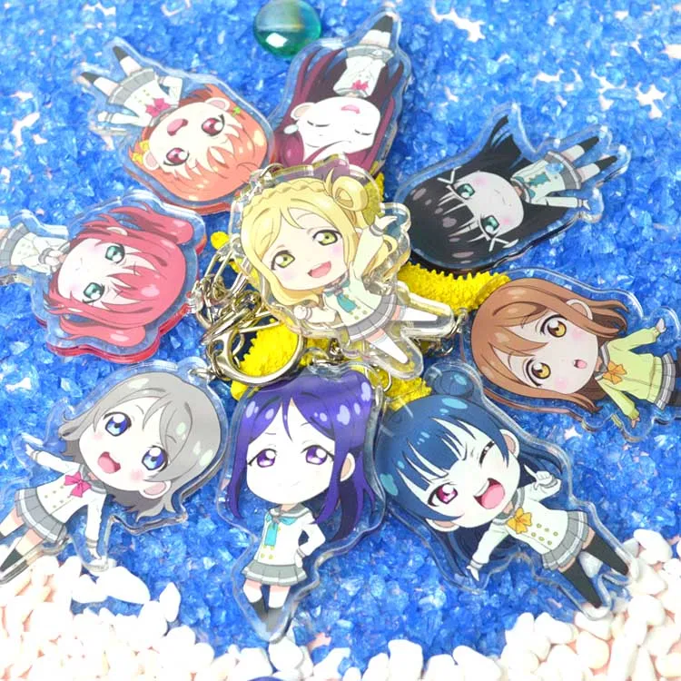 1 шт. аниме Aqours lovelive sunshine школьная форма двойная сторона два принта Кольца Подвески Брелок De Llaveros