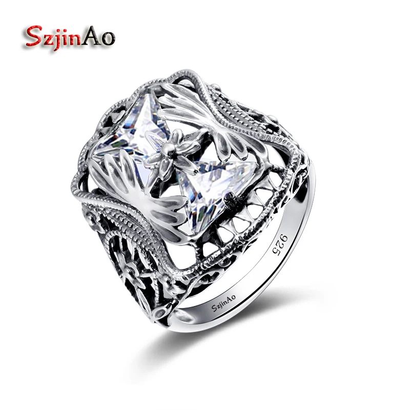 

Szjinao Sterling Silver 925 Bridal Wedding Flower Rings Cubic Zircon Crystal Fashion Wedding Band Finger Rings Jewellery