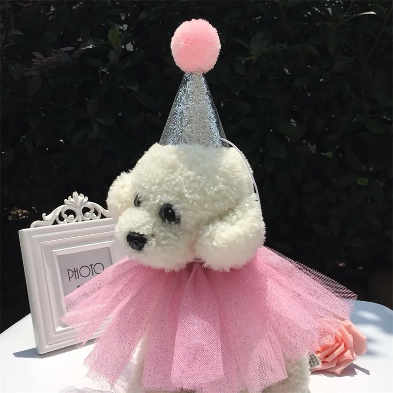 

Pink Puppet Dog Cat Birthday Hat Lace Neck Wear Party Caps Ties Fancy Dress Costume Decor Festival Pets Accessories