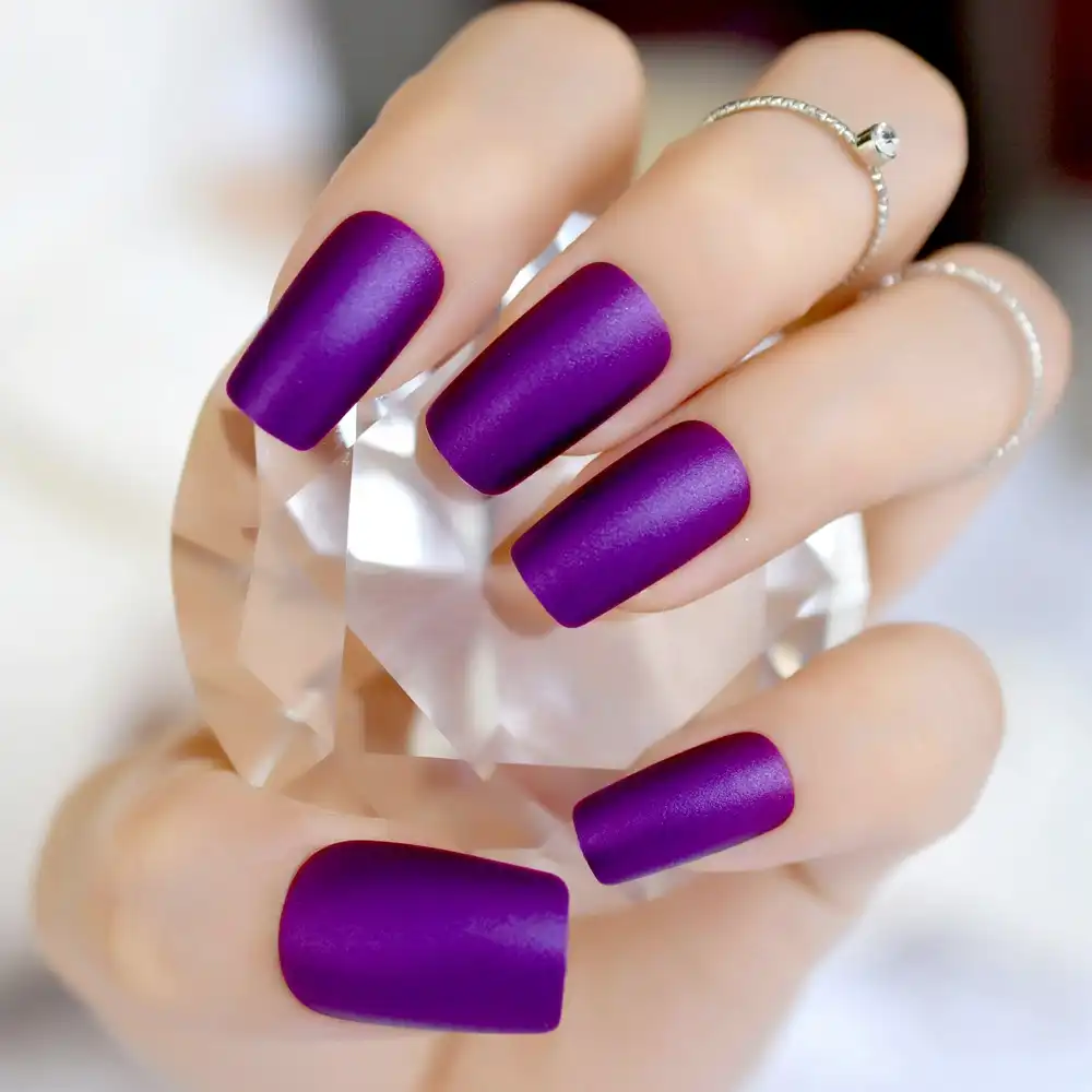 Elegant Violet Purple Long Matte False Fake Nail Frosted Nep Nagels Acrylic Full Artificial Nails for Home Office faux ongles