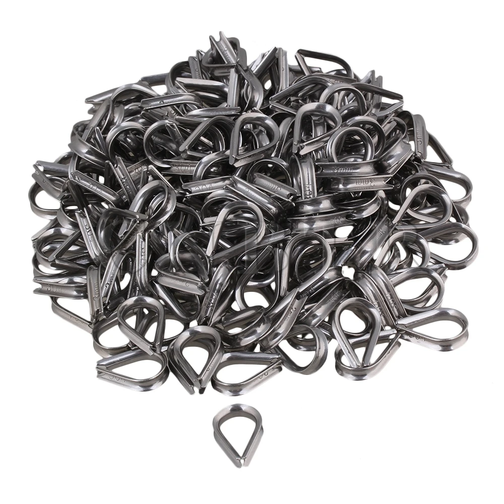 

CNBTR Silver Tone 1/8" M3 304 Stainless Steel Wire Cable Rope Thimble Winch Wire Loop Pack of 200