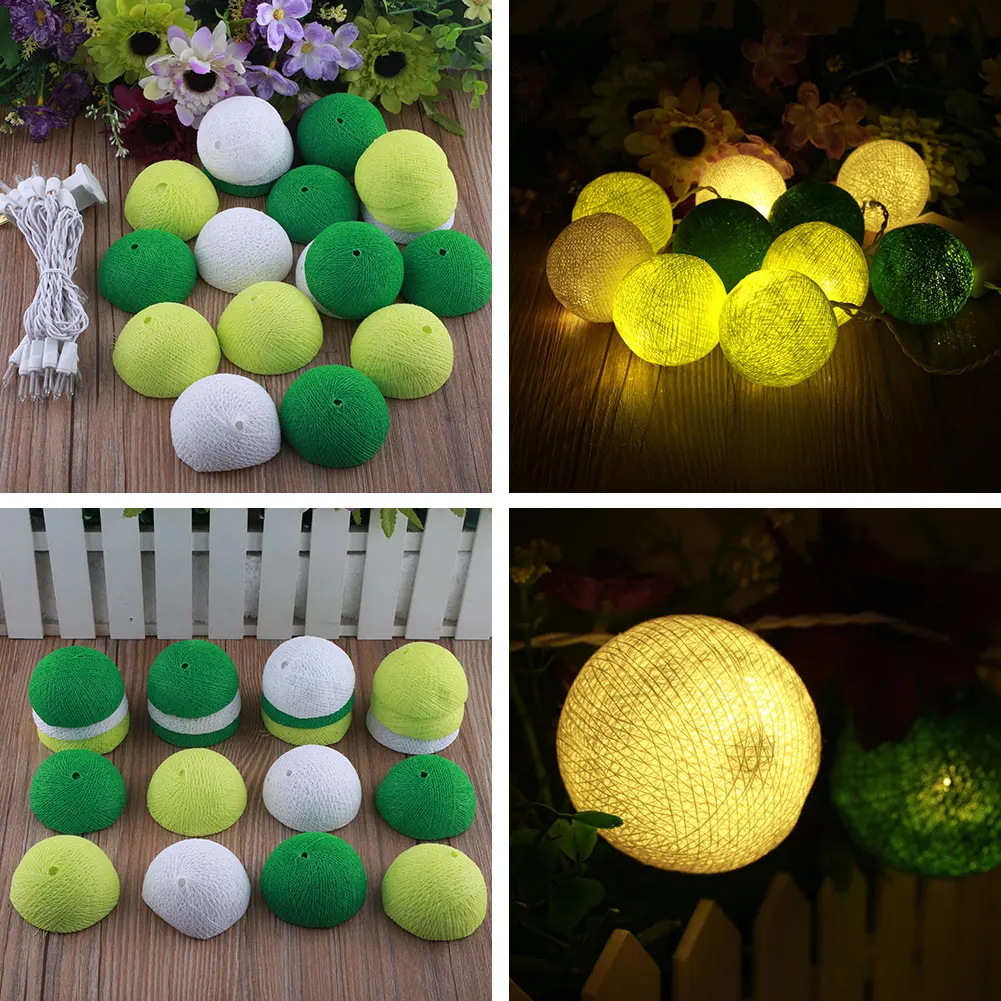 

20 Ball LED String Light Christmas Cotton Party Wedding Cotton Ball Lights 220V 3 M White+Yellow+Green Fairy Gifts